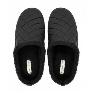 Waco Shoe Mens Dr Nick Slippers Black Quilted Faux Fur Lined Mules, 11 Wide NEW